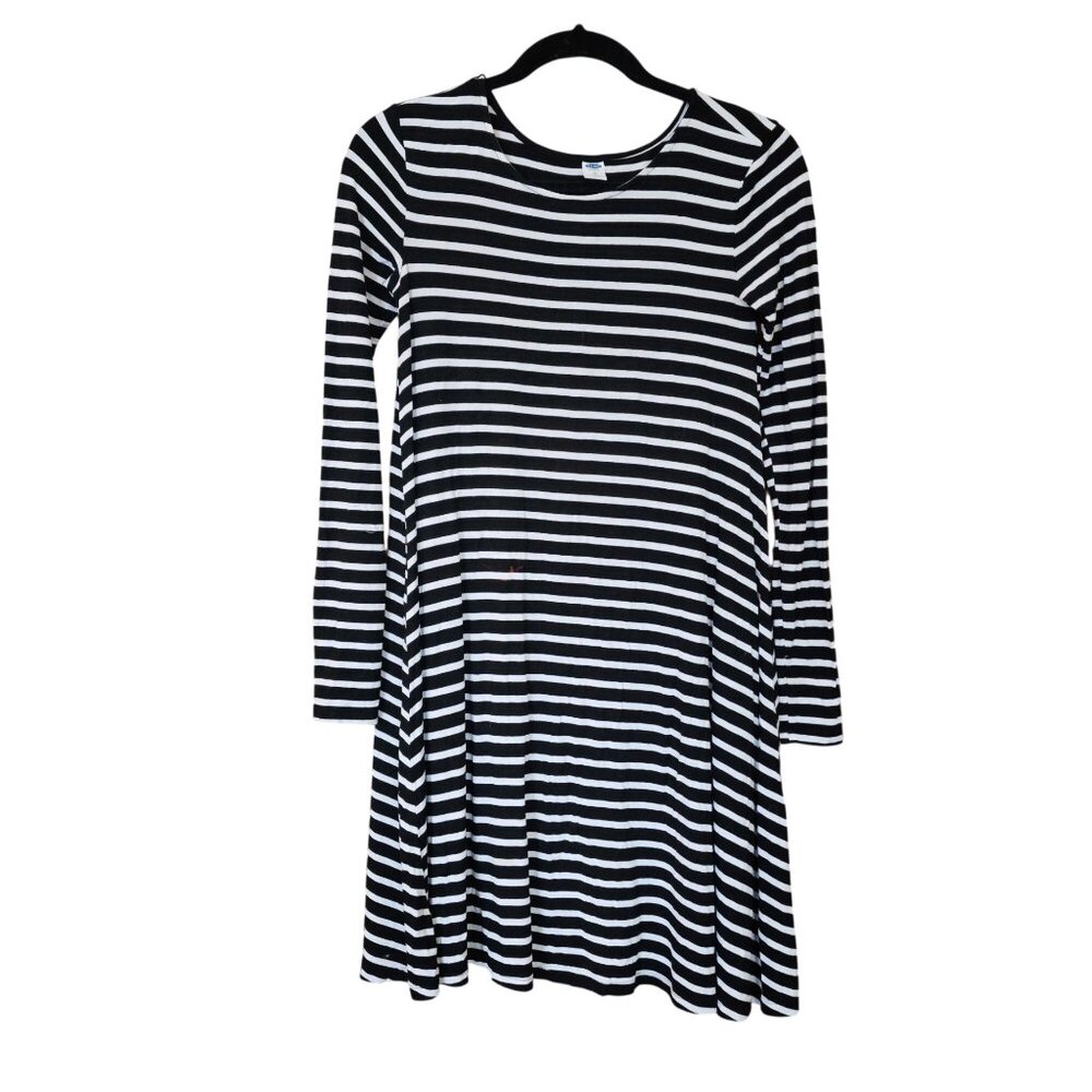 Old Navy Shift Dress Long Sleeve Striped Stretch Black White Size XS